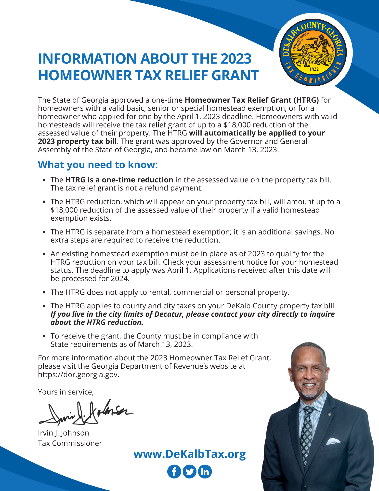 2023 Homeowner Tax Relief Grant DeKalb Tax Commissioner